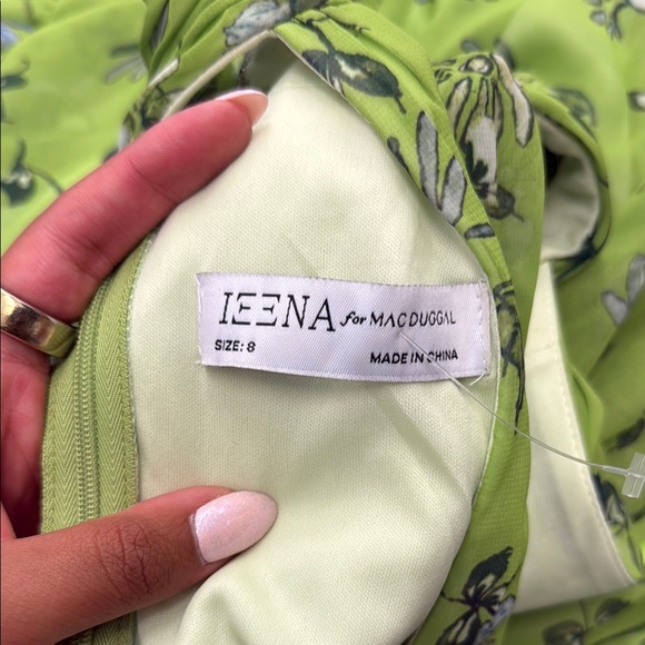 IEENA for Mac Duggal Green Floral Print High-Neck A-Line Midi Dress - Picture 6 of 7